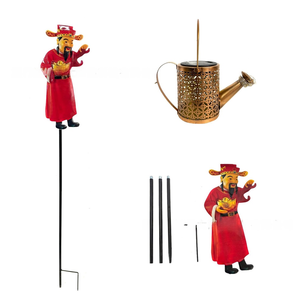 Outdoor Yard Power Stake - Красный металлический фонарь-лейка на солнечной батарее