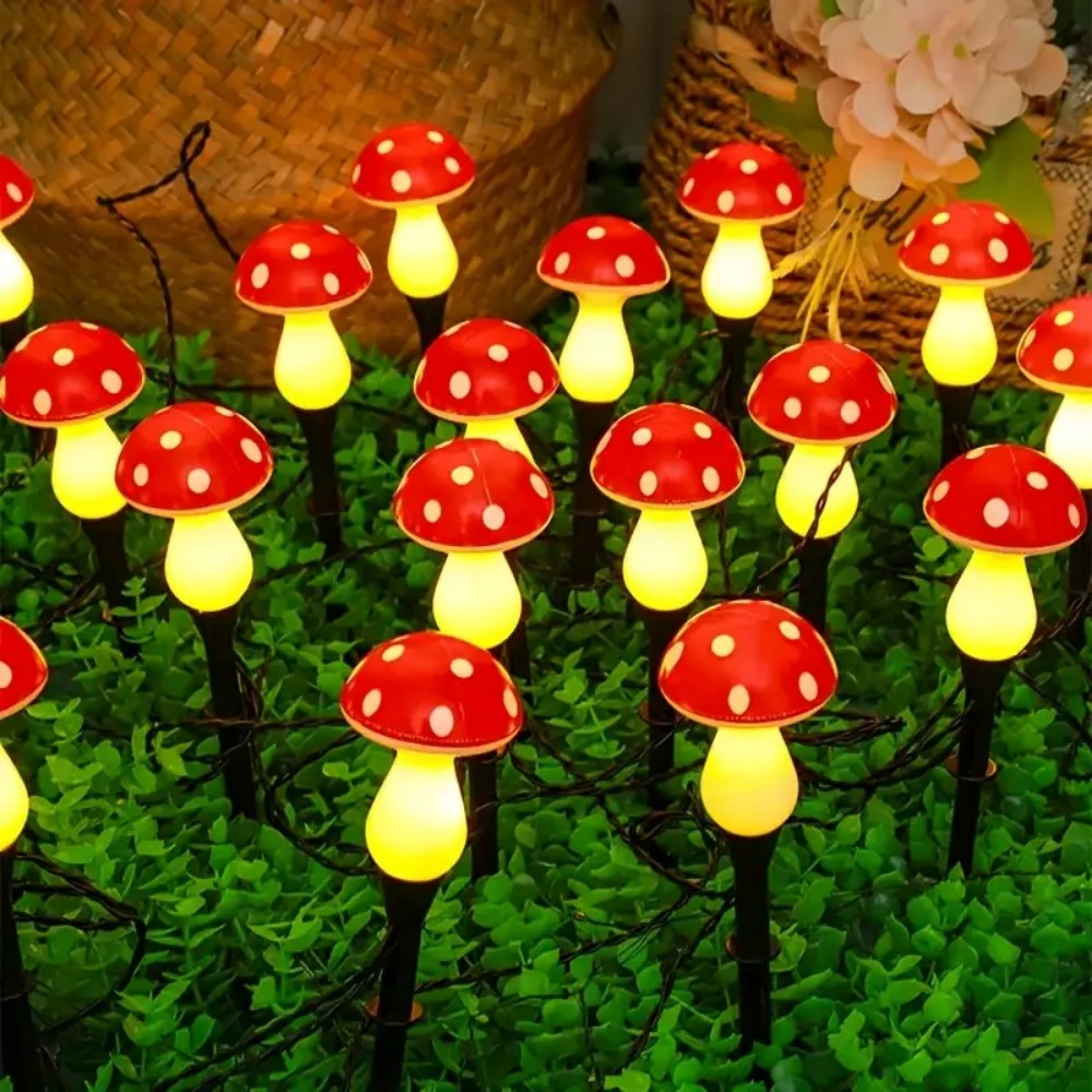 Outdoor Yard Power Stake - Солнечные гирлянды-грибы 5М/10LED и 8М/20LED, водонепроницаемые
